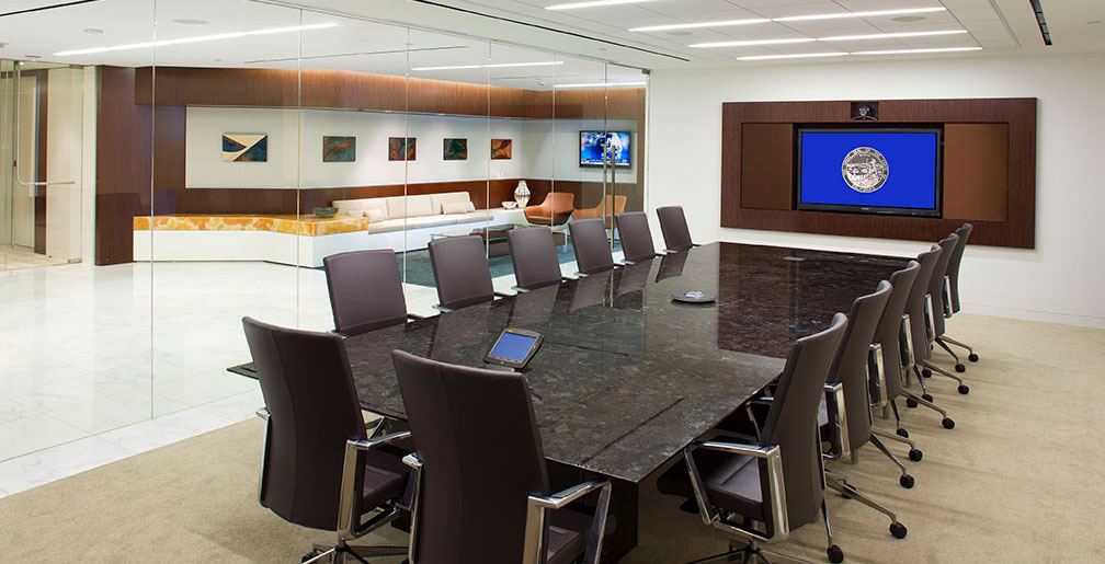 Conference room with a tv screen at a law firm