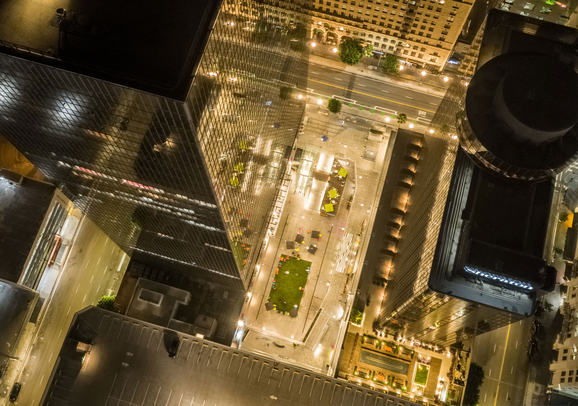 The Bloc outdoor mall plaza aerial view