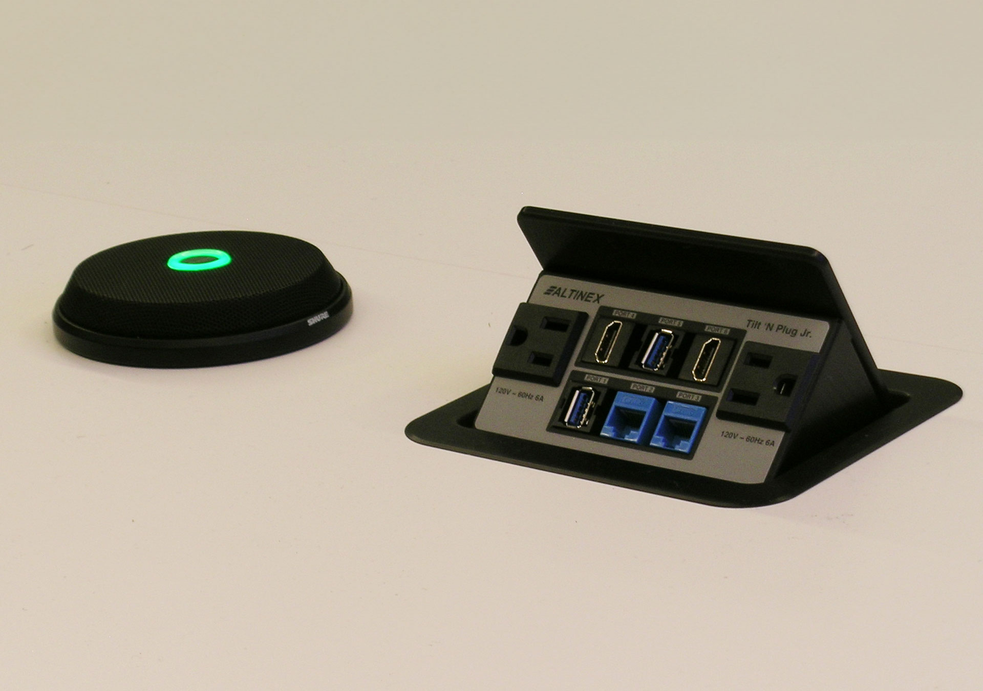 electronic inputs on conference table
