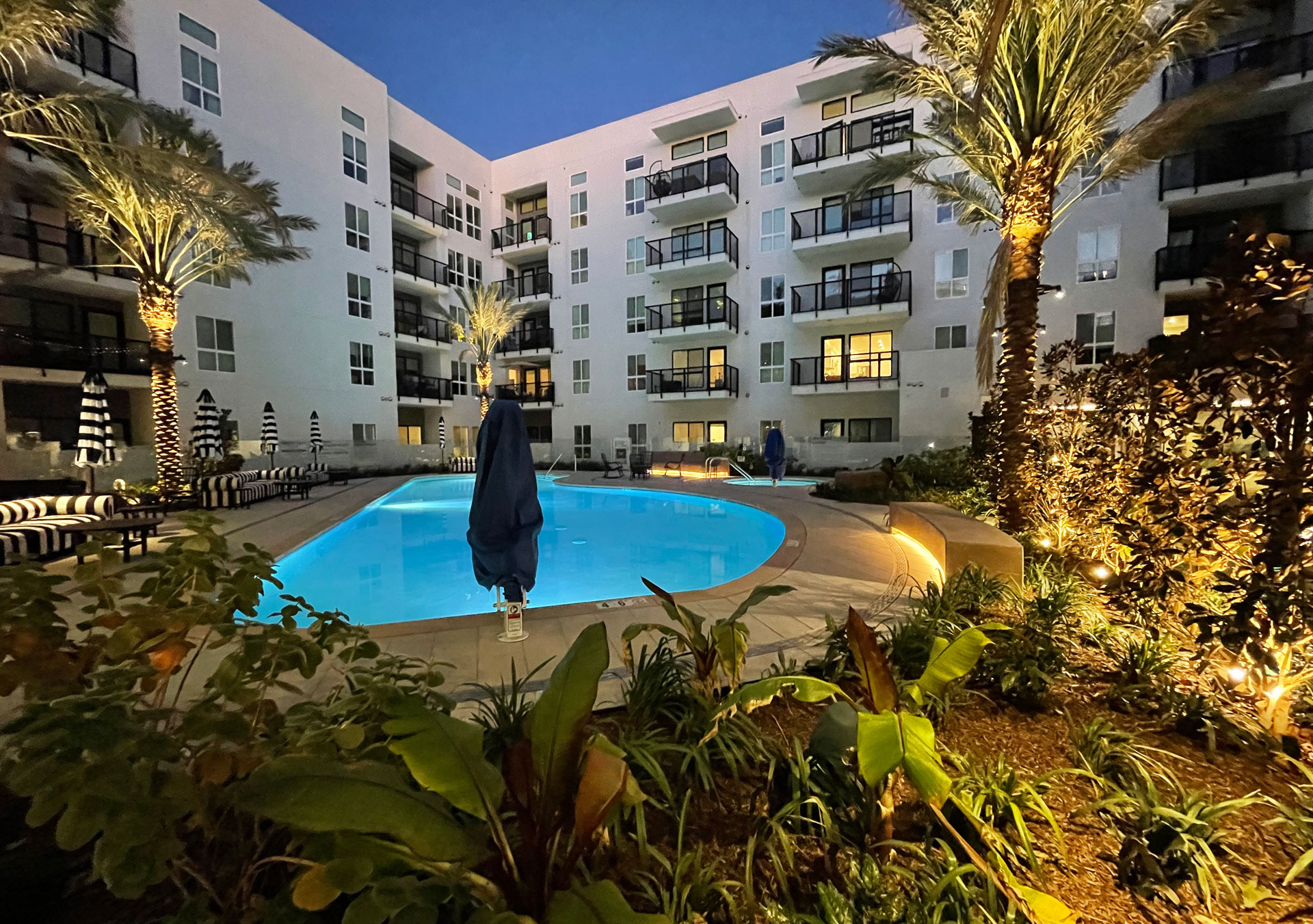 Los Angeles apartment building pool area