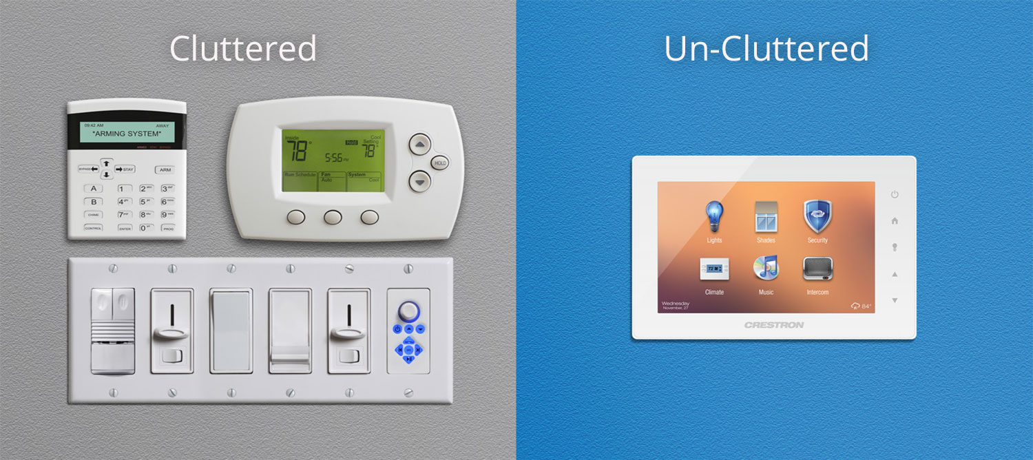 clustered home automation setup and a uncluttered home automation setup